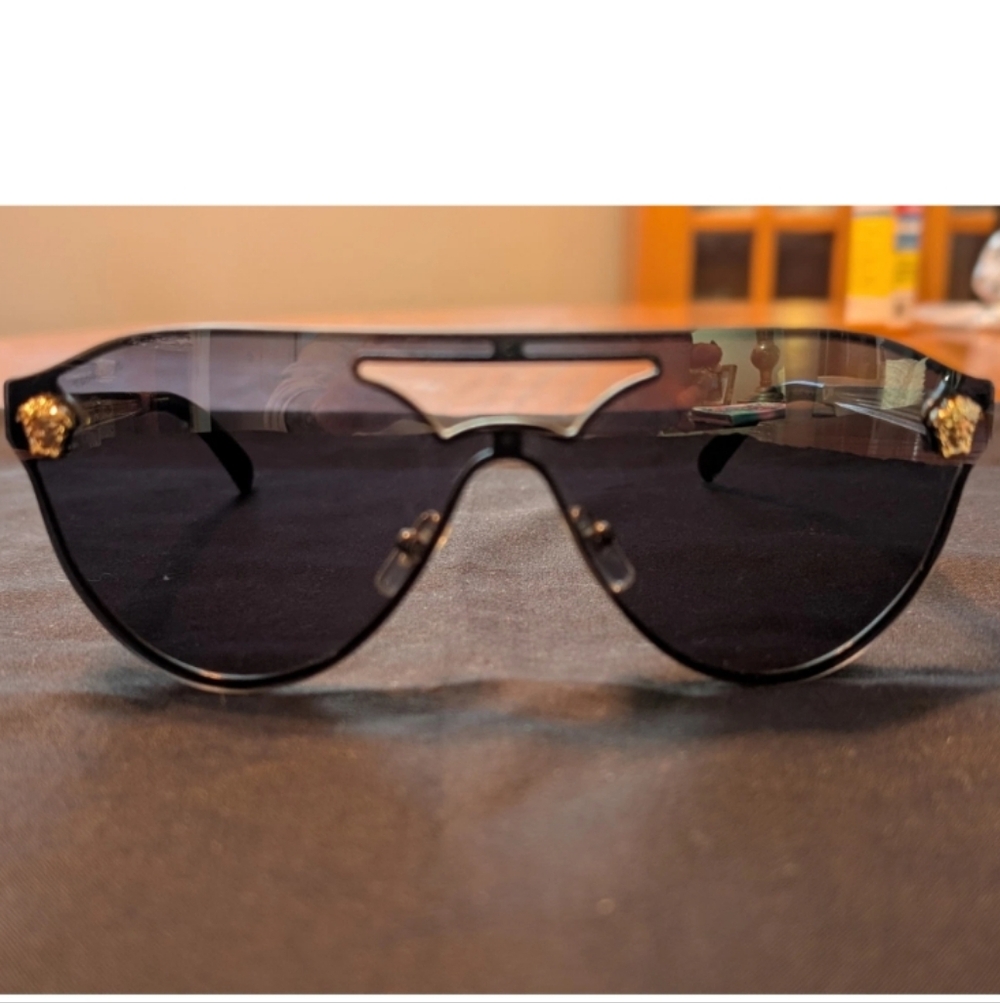 Versace Aviator Sunglasses with Gold Medusa Accents. Preloved.